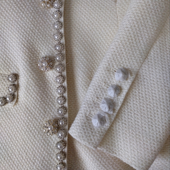 NWT Self-Portrait Boucle Tailored Mini Dress in Cream Women's size 8 - Picture 7 of 11